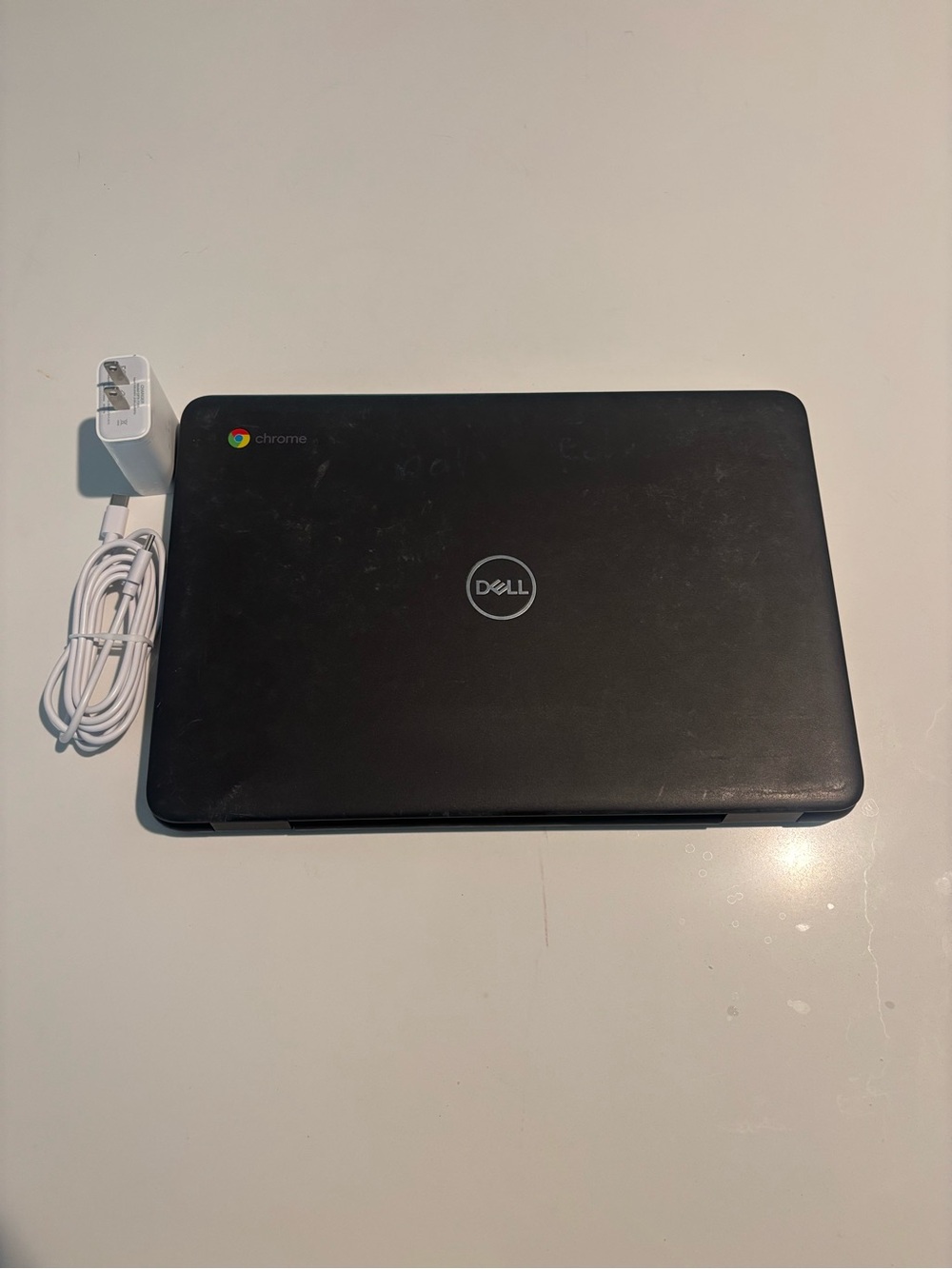 Dell Black Chromebook Laptop with White Charger OBO